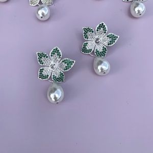 COPY - Green and white zircon  flower earrings with pearl